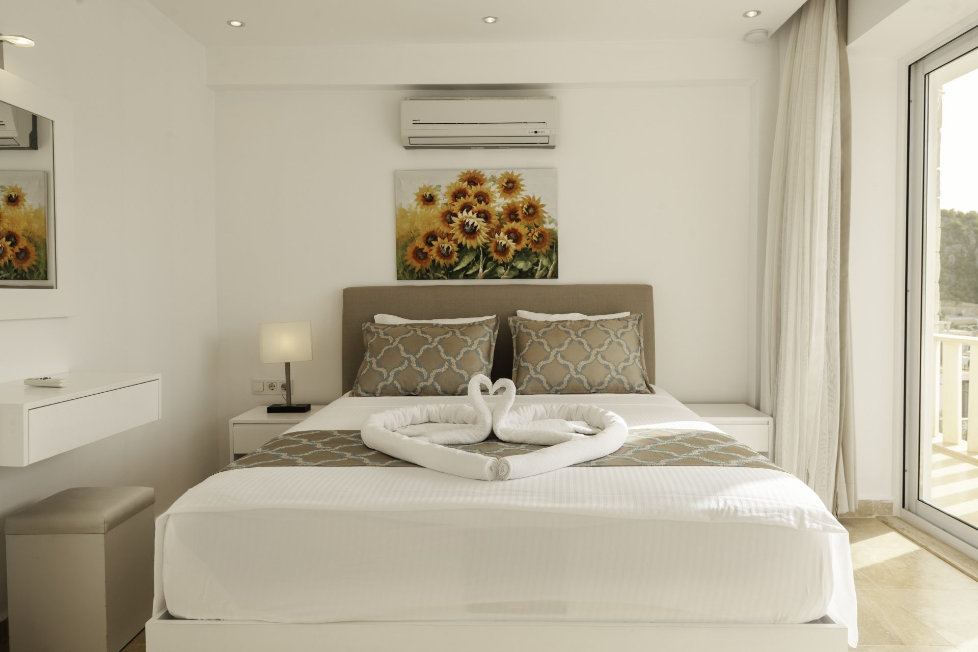 Double bedroom and balcony in Villa Ketchy, villas to rent in Kalkan, Turkey