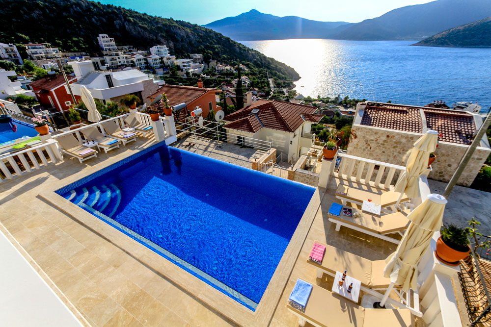 Birdseye view of pool at Villa Ketchy, villas to rent in Kalkan, Turkey
