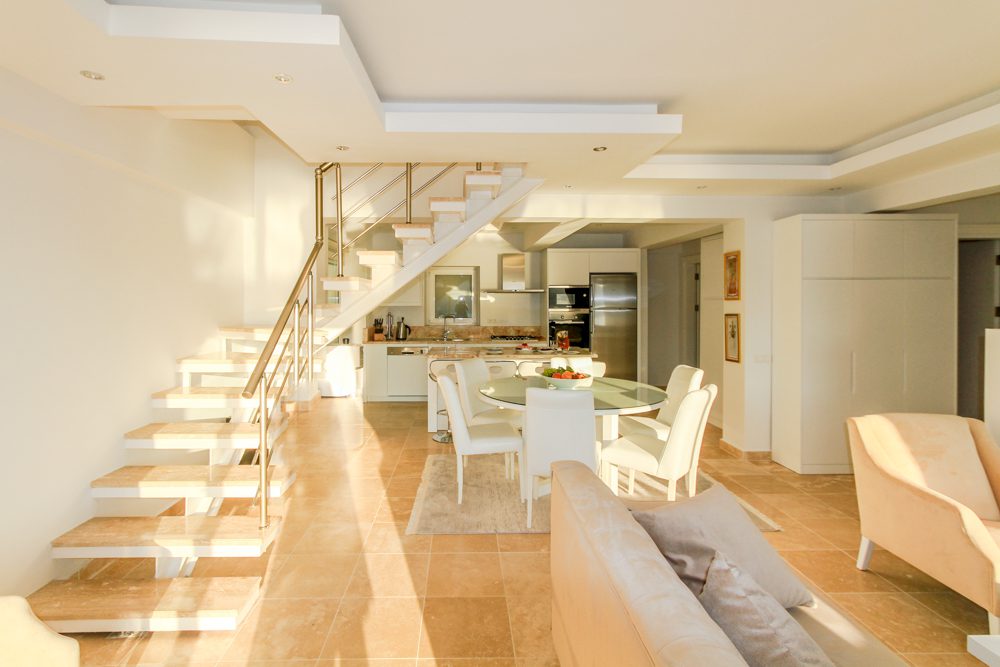 Kitchen and dining area at Villa Ketchy, villas to rent in Kalkan, Turkey