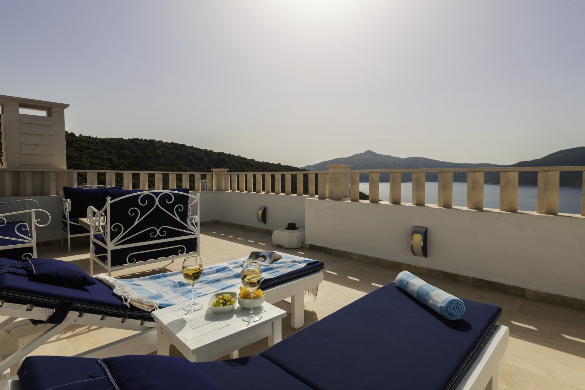 Balcony with sun beds in Villa Lalin, villa holidays in Kalkan, Turkey