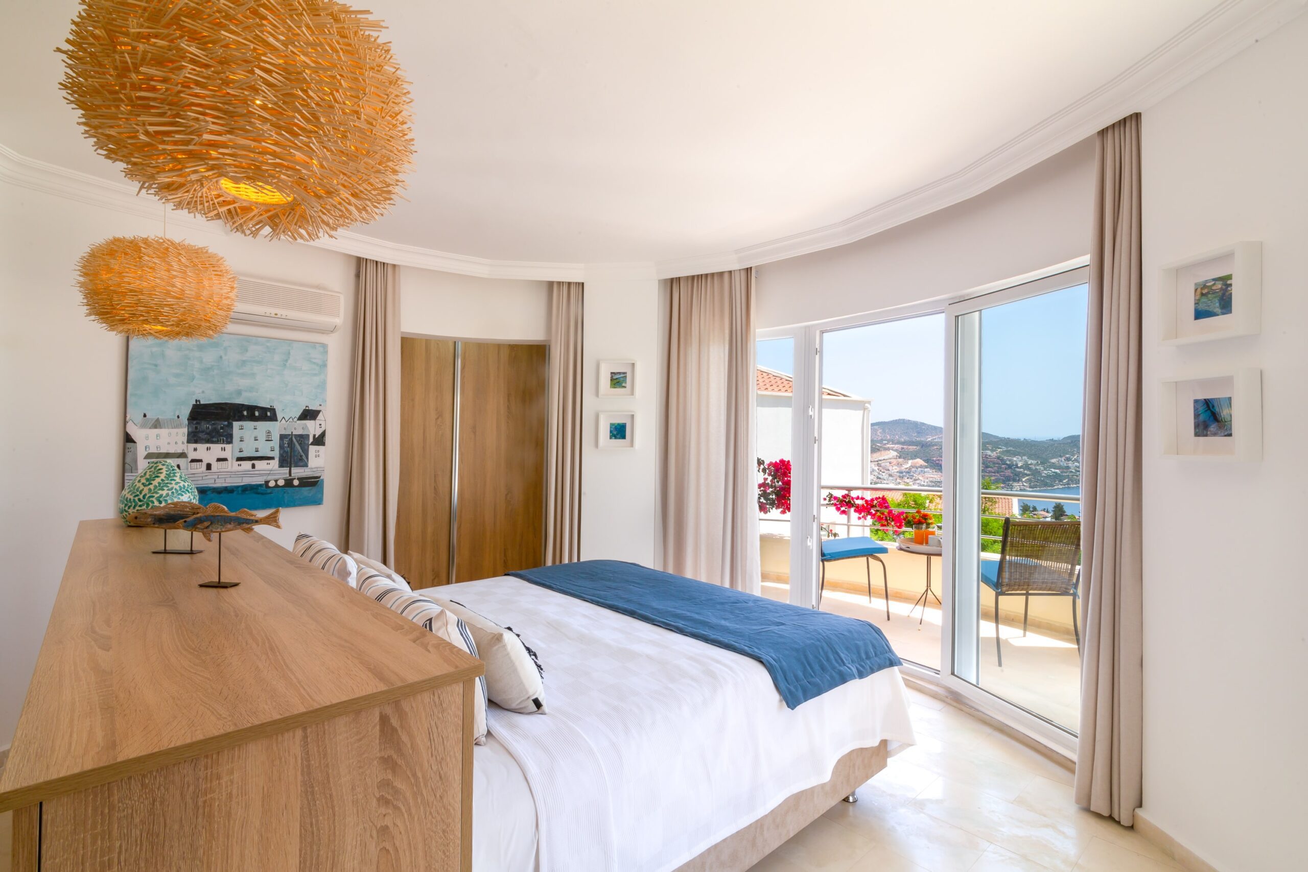Double bedroom and balcony in The Grove, villas to rent in Kalkan, Turkey