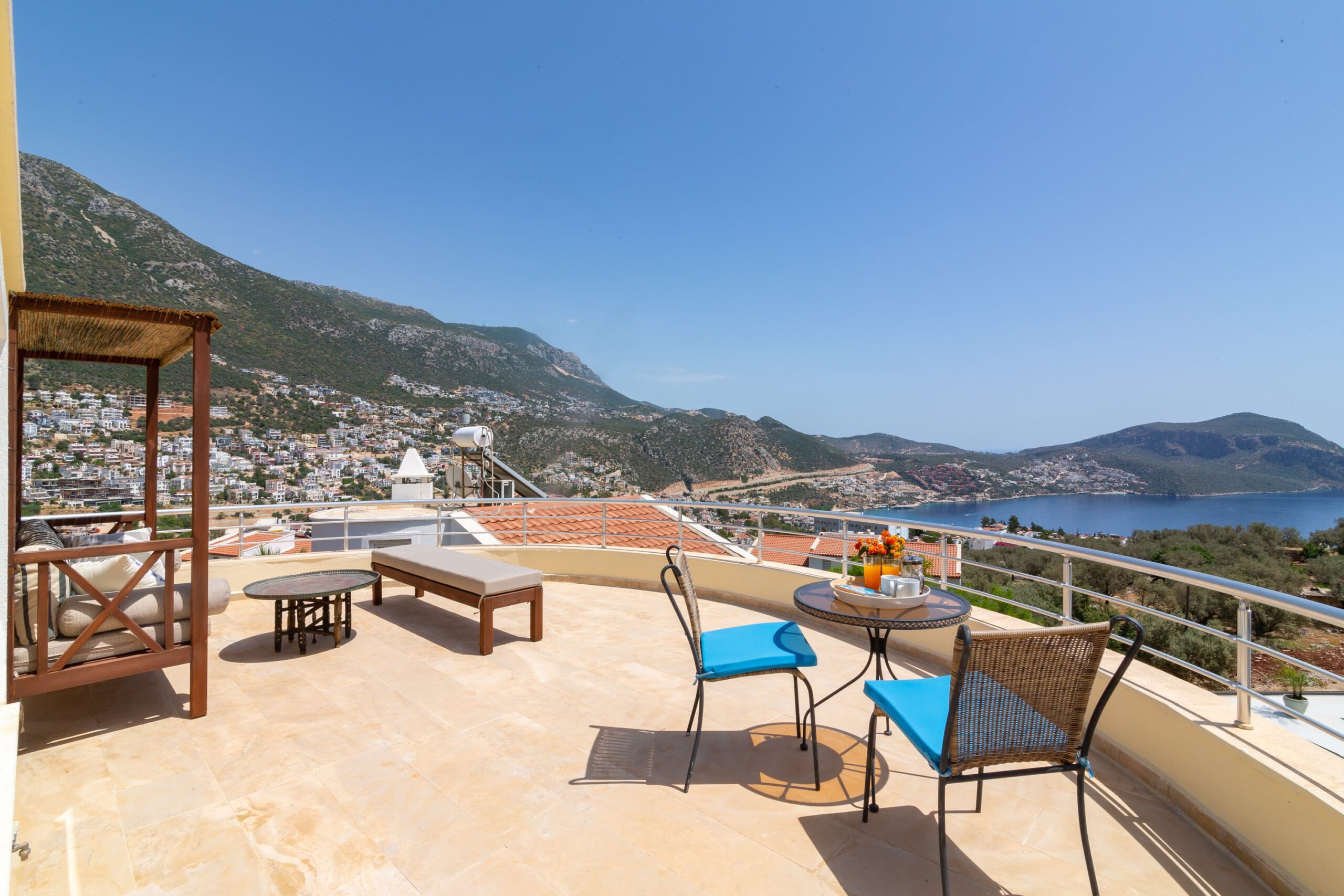 Balcony seating at The Grove, villas to rent in Kalkan, Turkey
