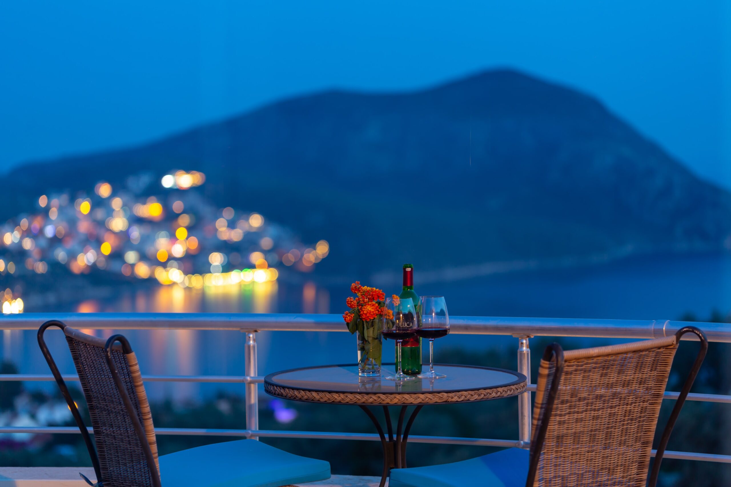 Balcony seating area in The Grove, villas to rent in Kalkan, Turkey