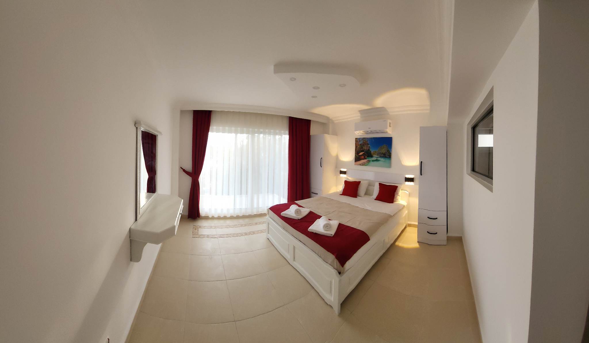 Double bedroom and balcony in Villa Happy, villa holiday in Kalkan, Turkey