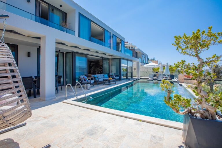 Outdoor pool and sun loungers at Villa Ravello, villas to rent in Kalkan, Turkey