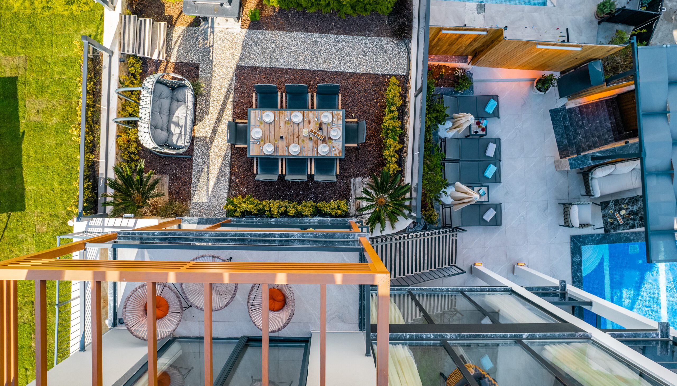 Birdseye view of garden at Villa Tekin, villa holidays in Kalkan, Turkey
