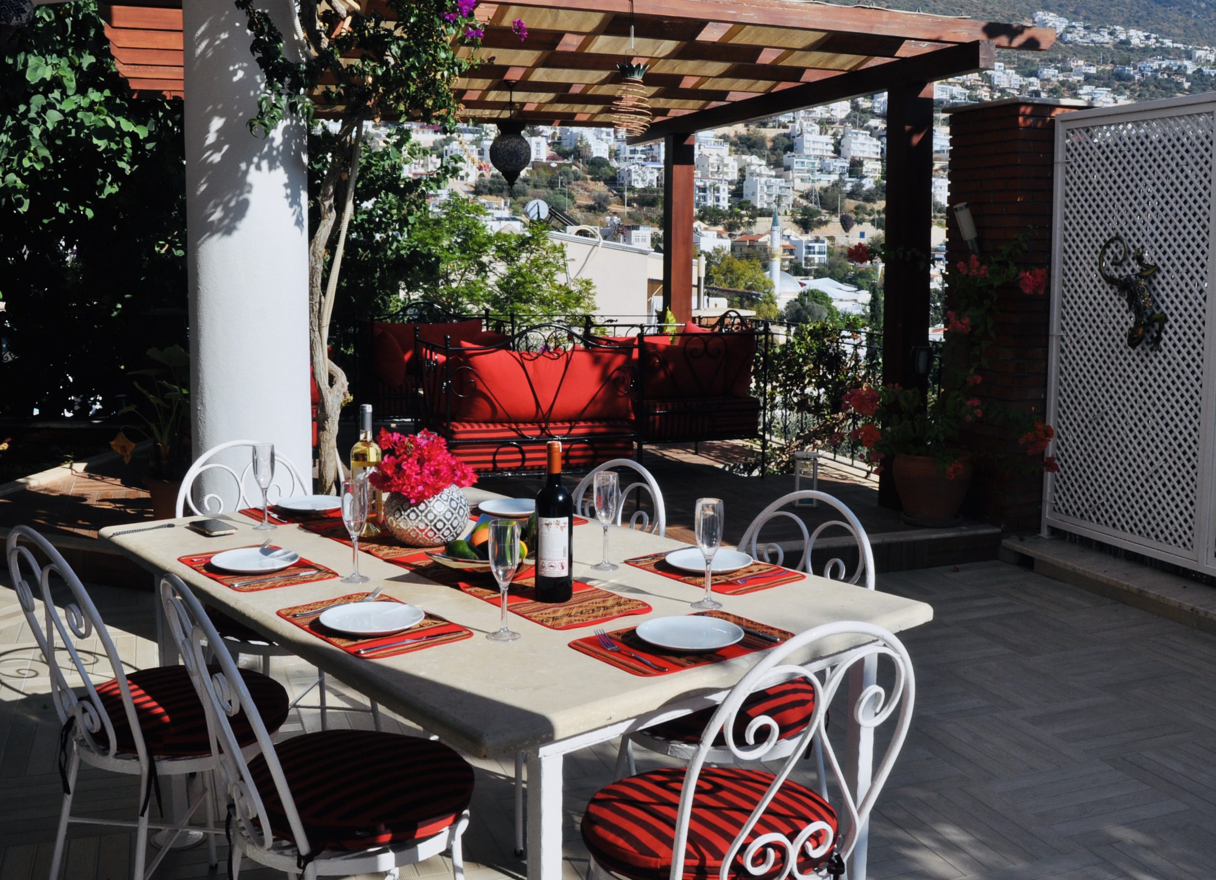 Outdoor dining area at Villa Kirmizi Lale, holiday villas in Kalkan, Turkey
