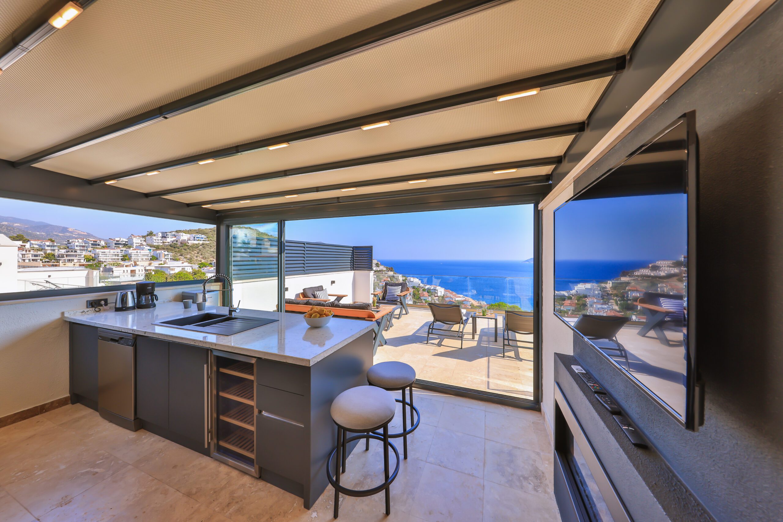 Kitchen with balcony access in Villa Sura, holiday villas to rent in Kalkan, Turkey