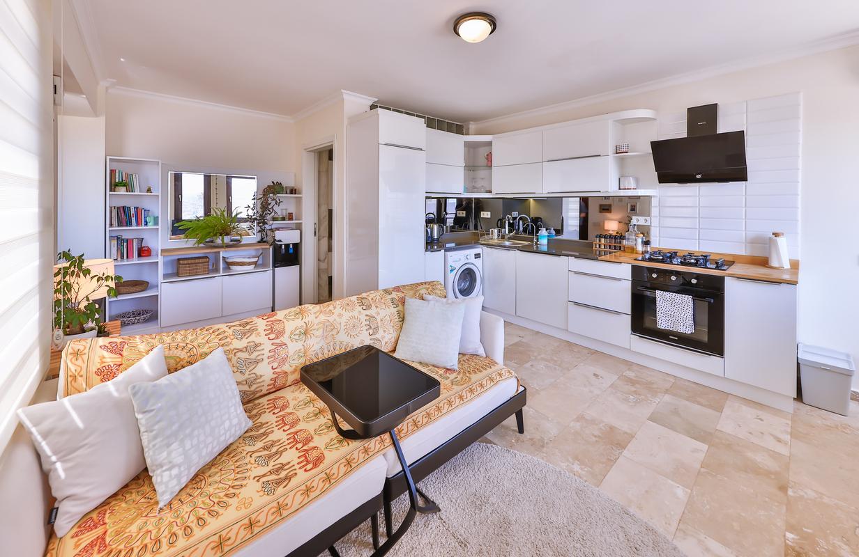 Kitchen and lounge in Amore Apartment, holidays in Kalkan, Turkey