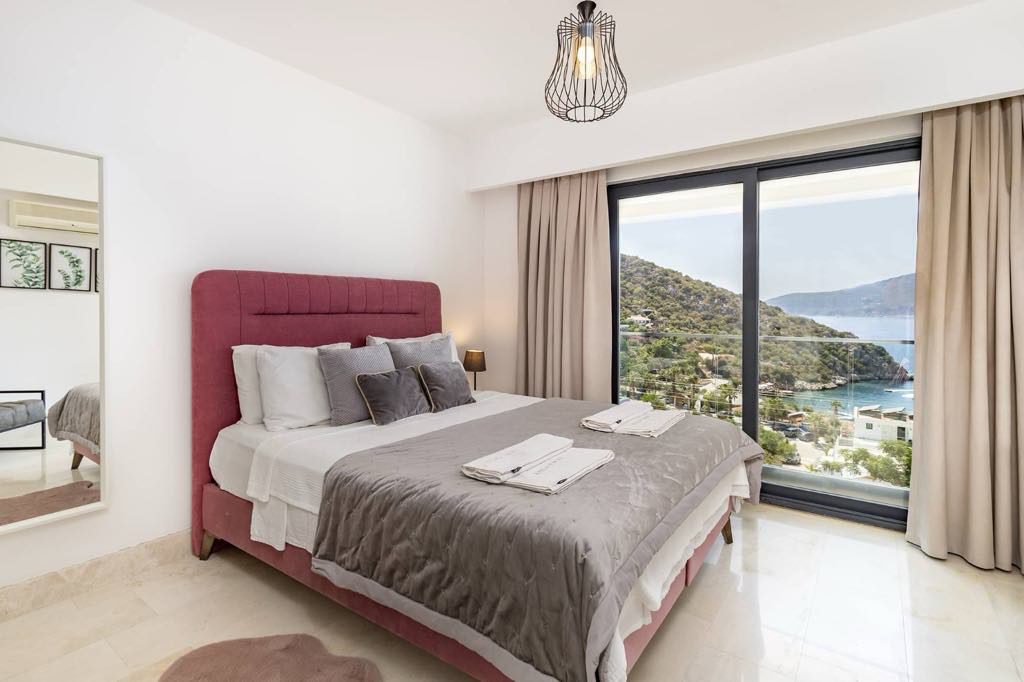 Double bedroom with balcony in Villa Kisla Falls, villas to rent in Kalkan, Turkey