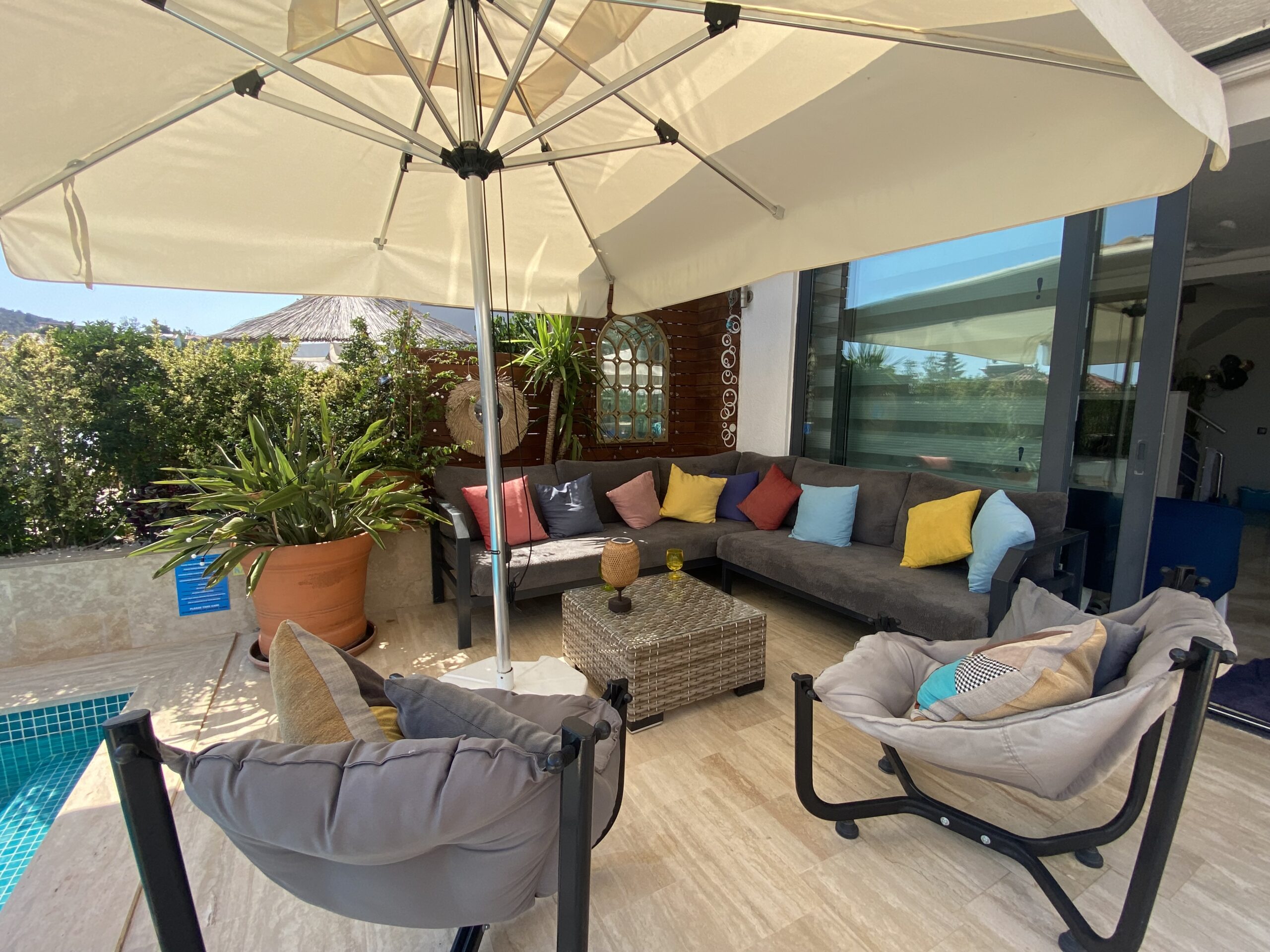 Outdoor seating area at Villa Calypso, villa holidays in Kalkan, Turkey