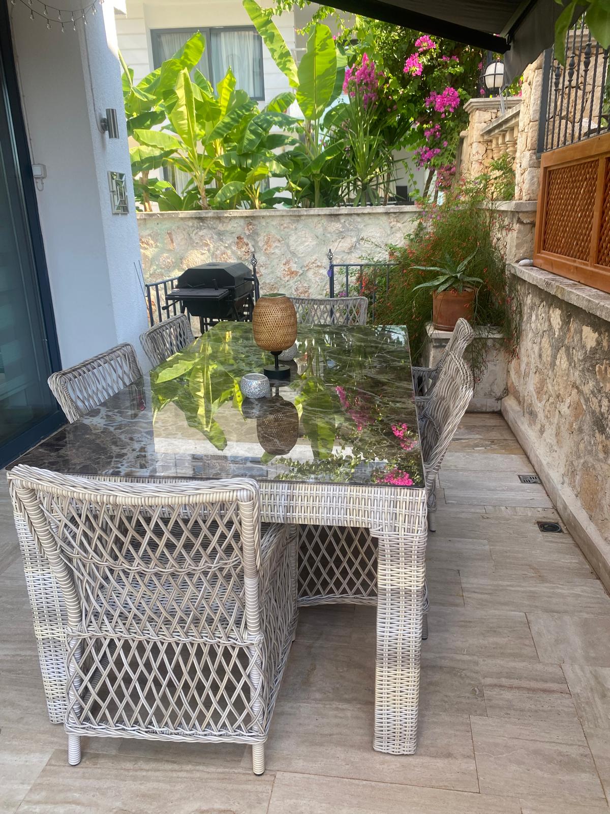 Outdoor dining area at Villa Calypso, villa holidays in Kalkan, Turkey