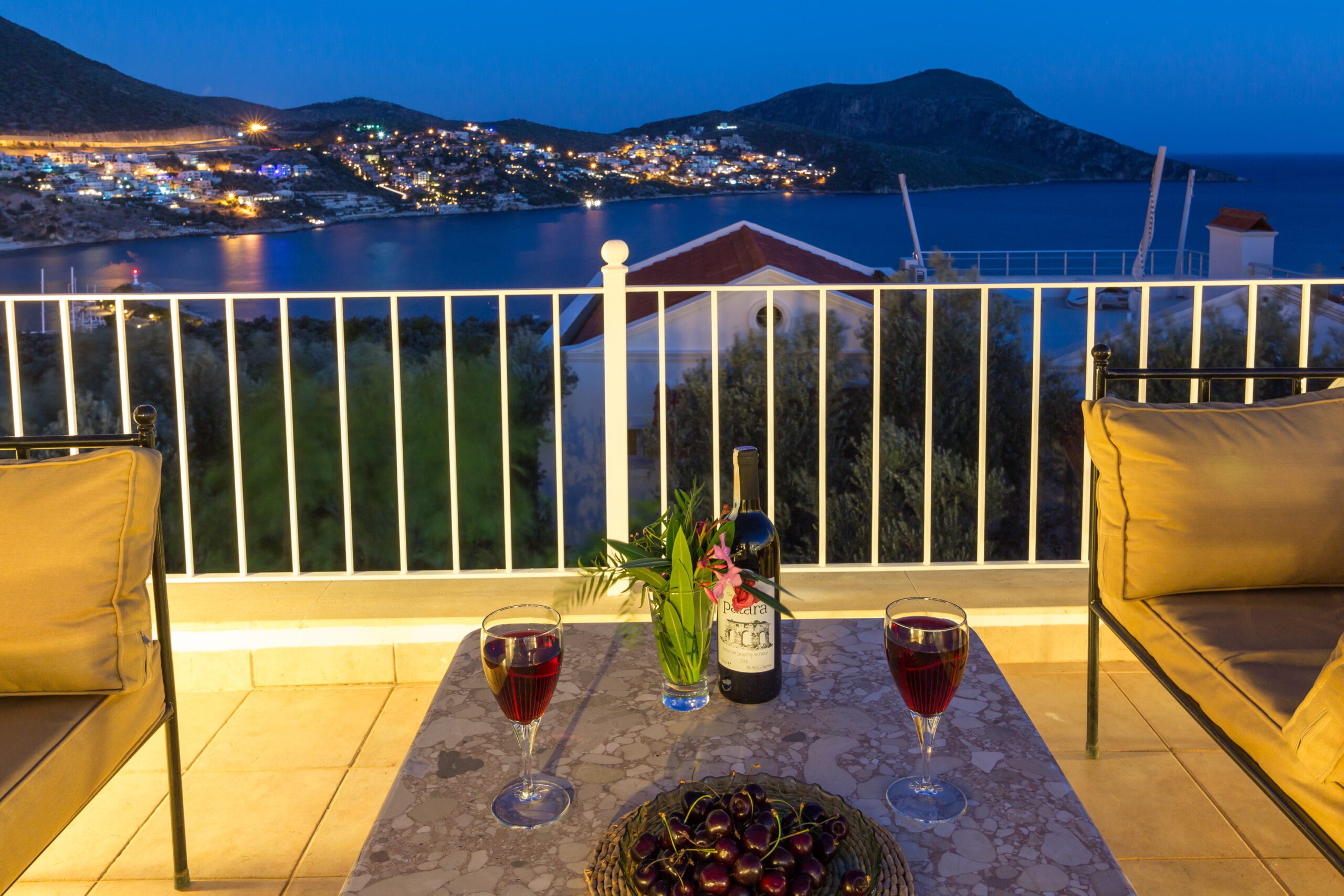 Balcony seating area at Villa Amelia, villas to rent in Kalkan, Turkey
