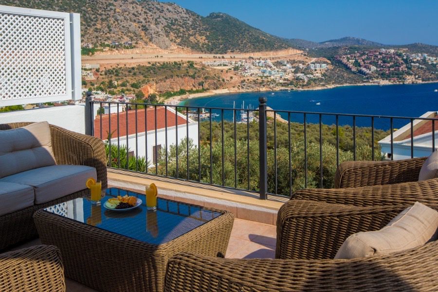 Balcony seating at Villa Amelia, villas to rent in Kalkan, Turkey