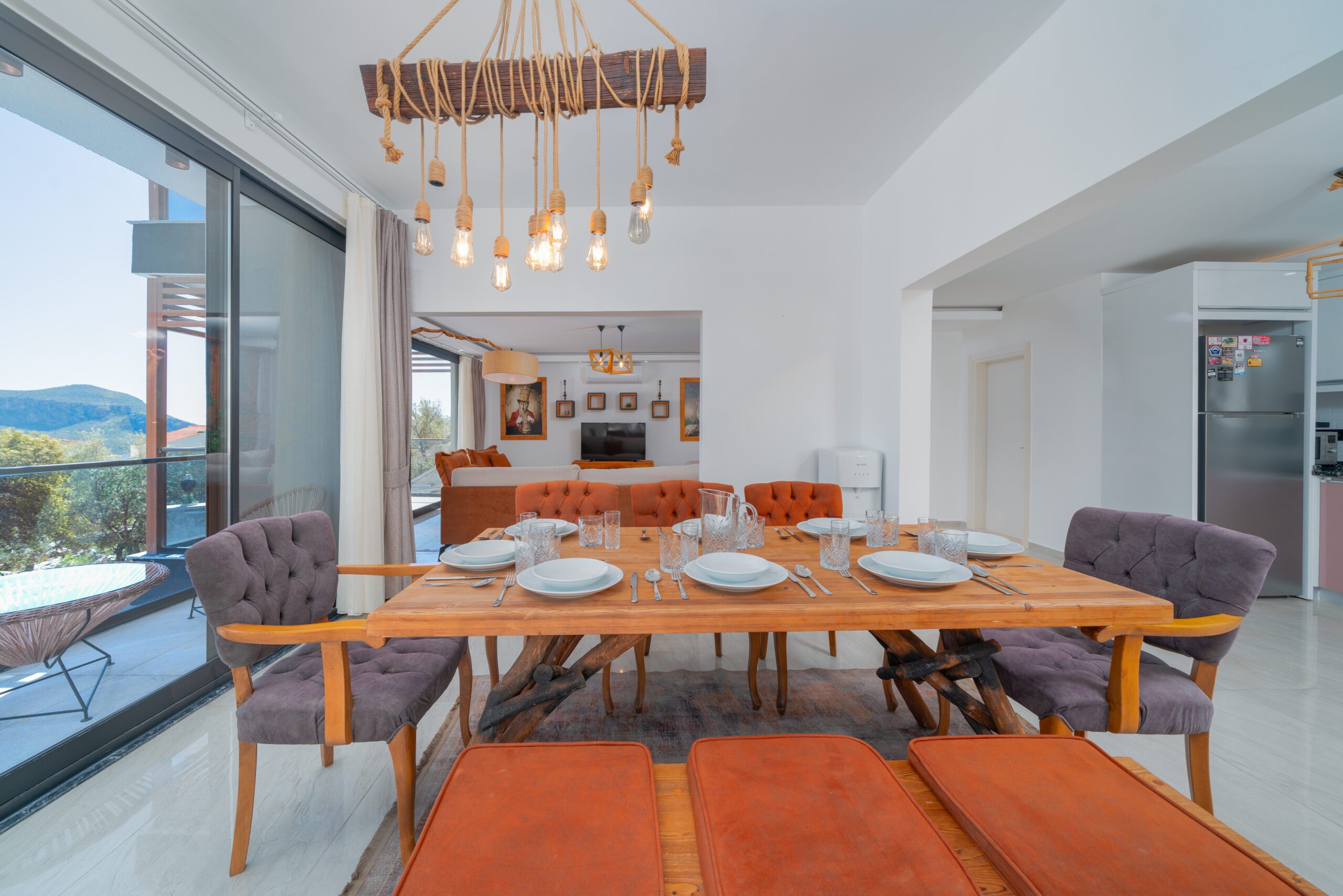 Open-planned kitchen and lounge in Villa Tekin, villa holidays in Kalkan, Turkey