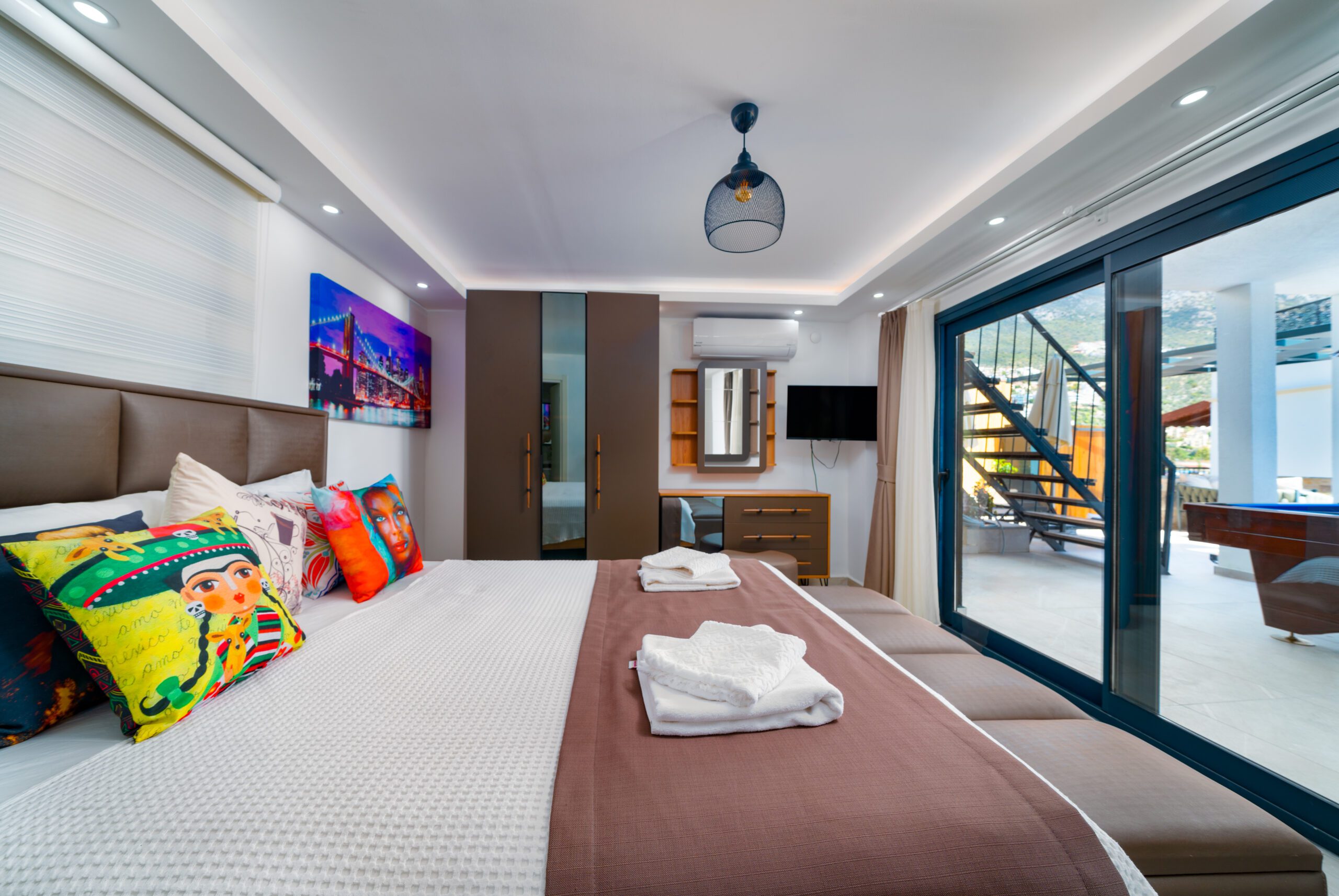 Spacious double bedroom with garden access in Villa Tekin, villa holidays in Kalkan, Turkey