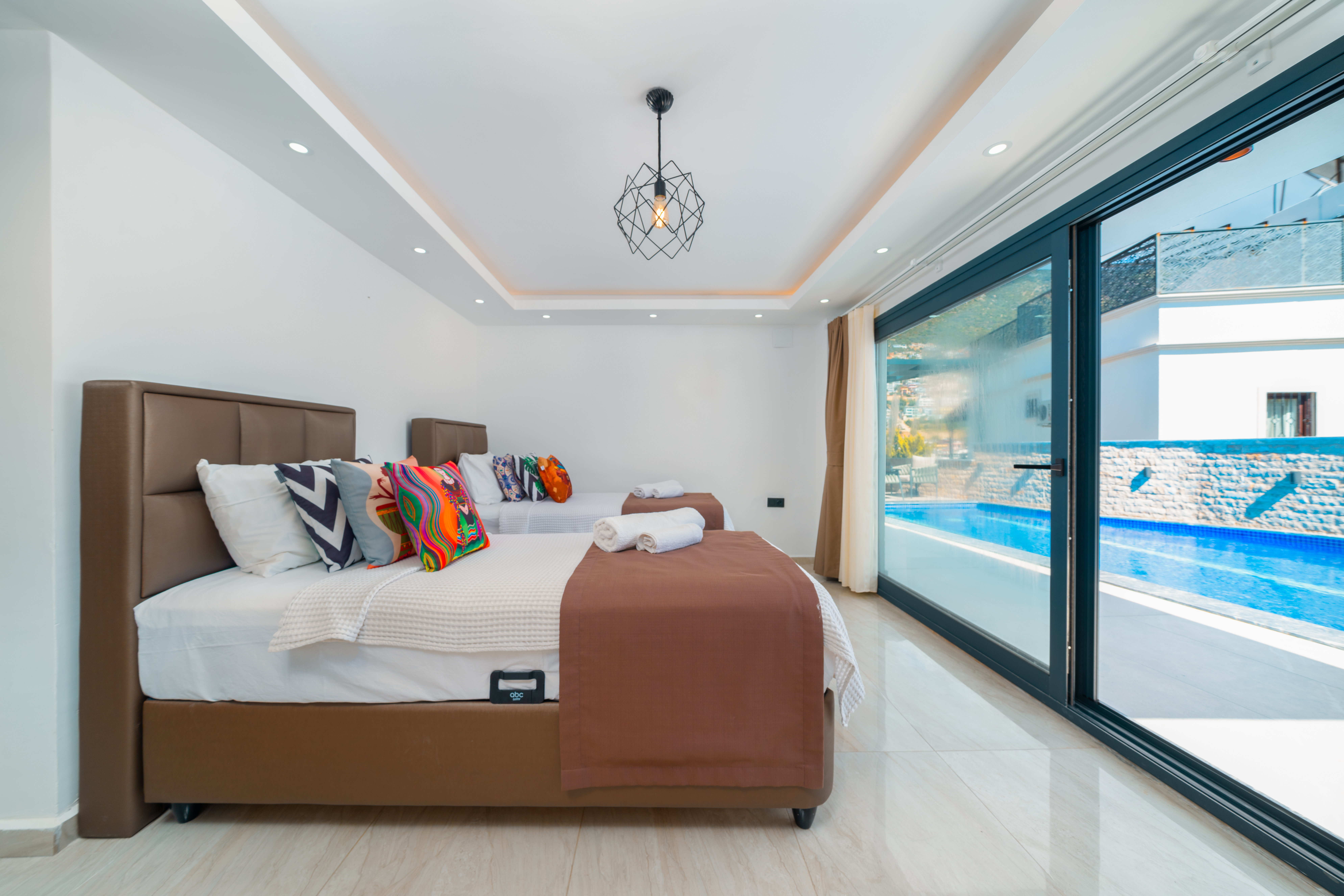 Twin bedroom with garden access in Villa Tekin, villa holidays in Kalkan, Turkey