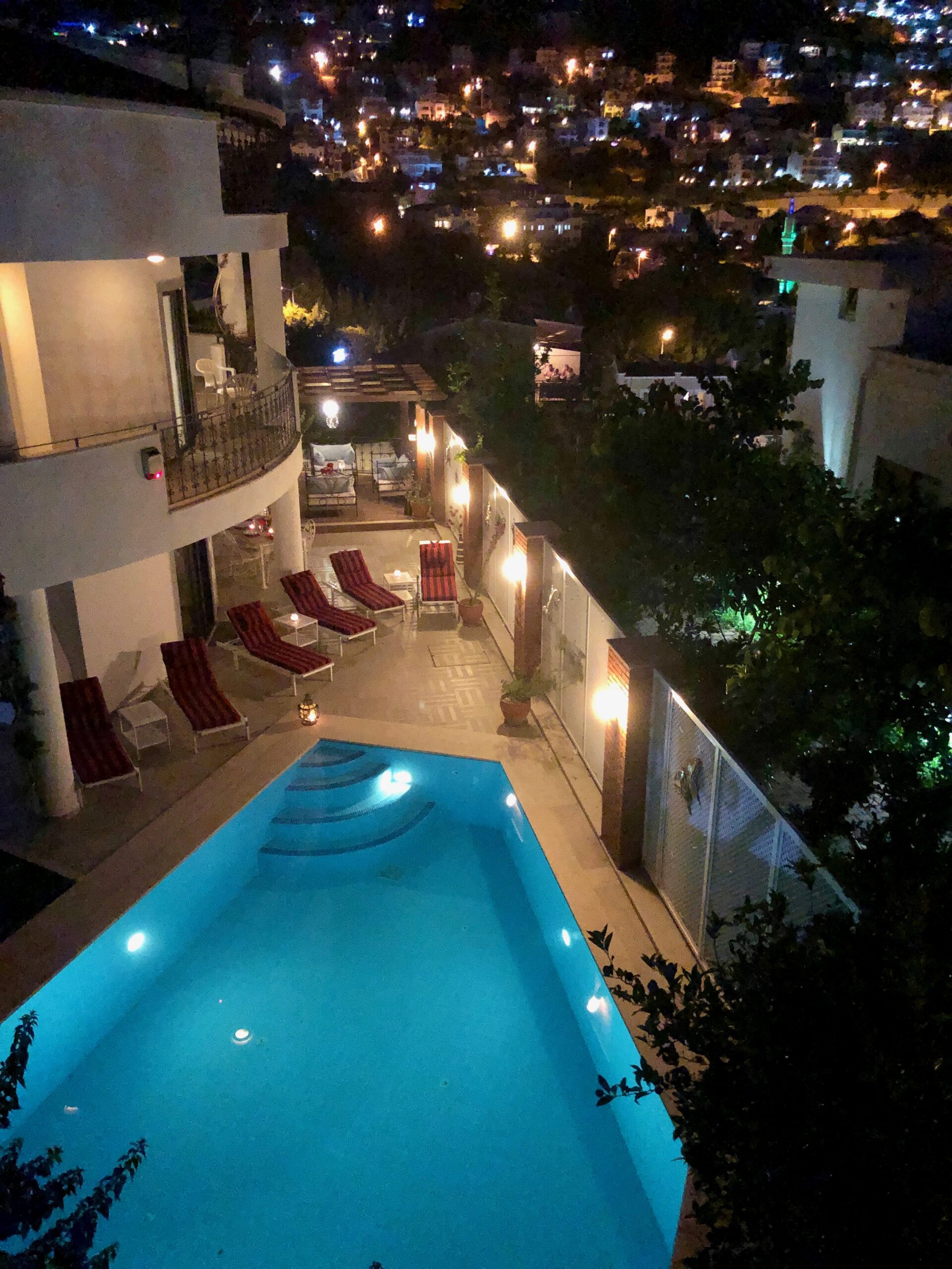Birdseye view of outdoor pool at Villa Kirmizi Lale, holiday villas in Kalkan, Turkey