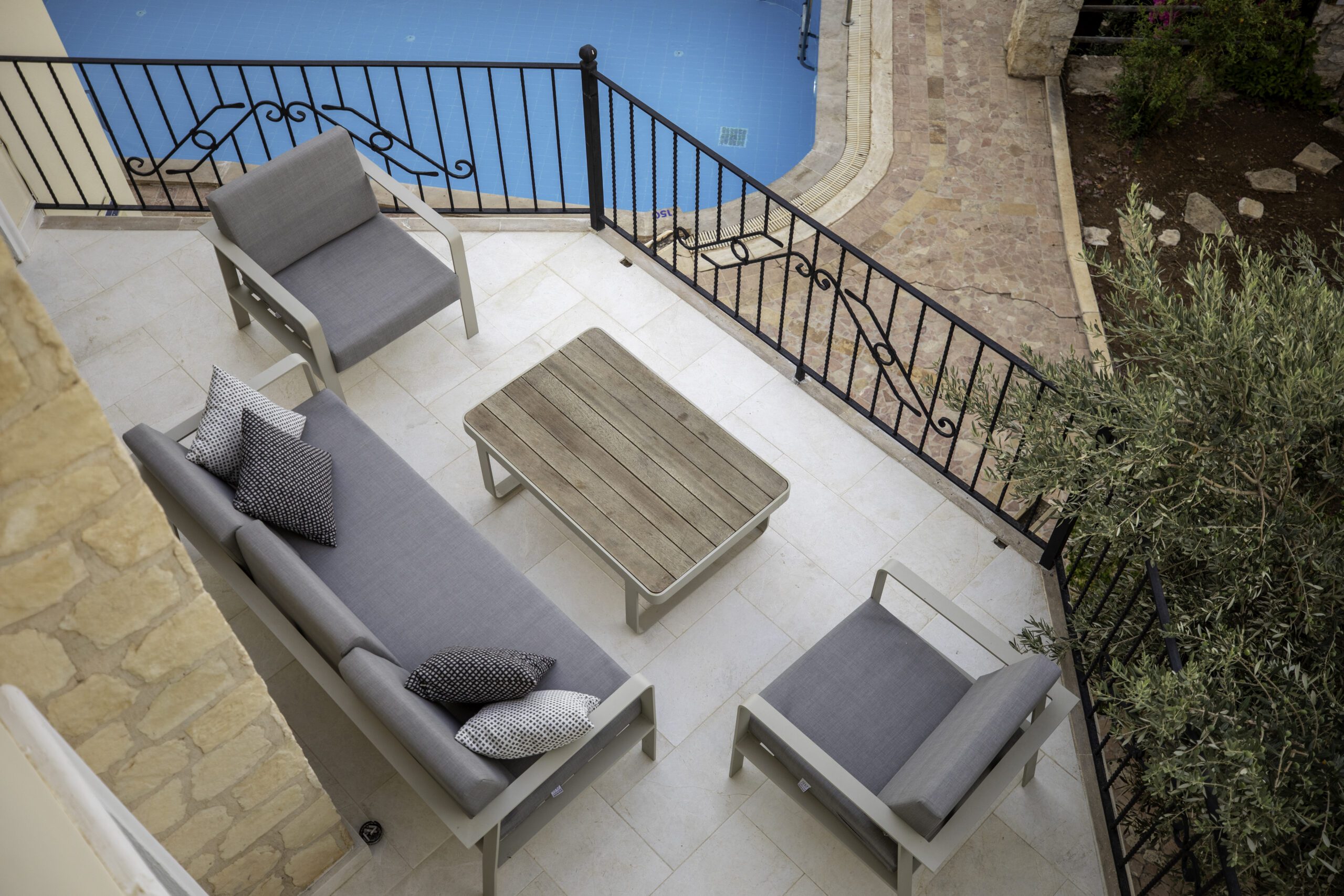 Birdseye view of balcony at Villa Bahce, villas to rent in Kalkan, Turkey