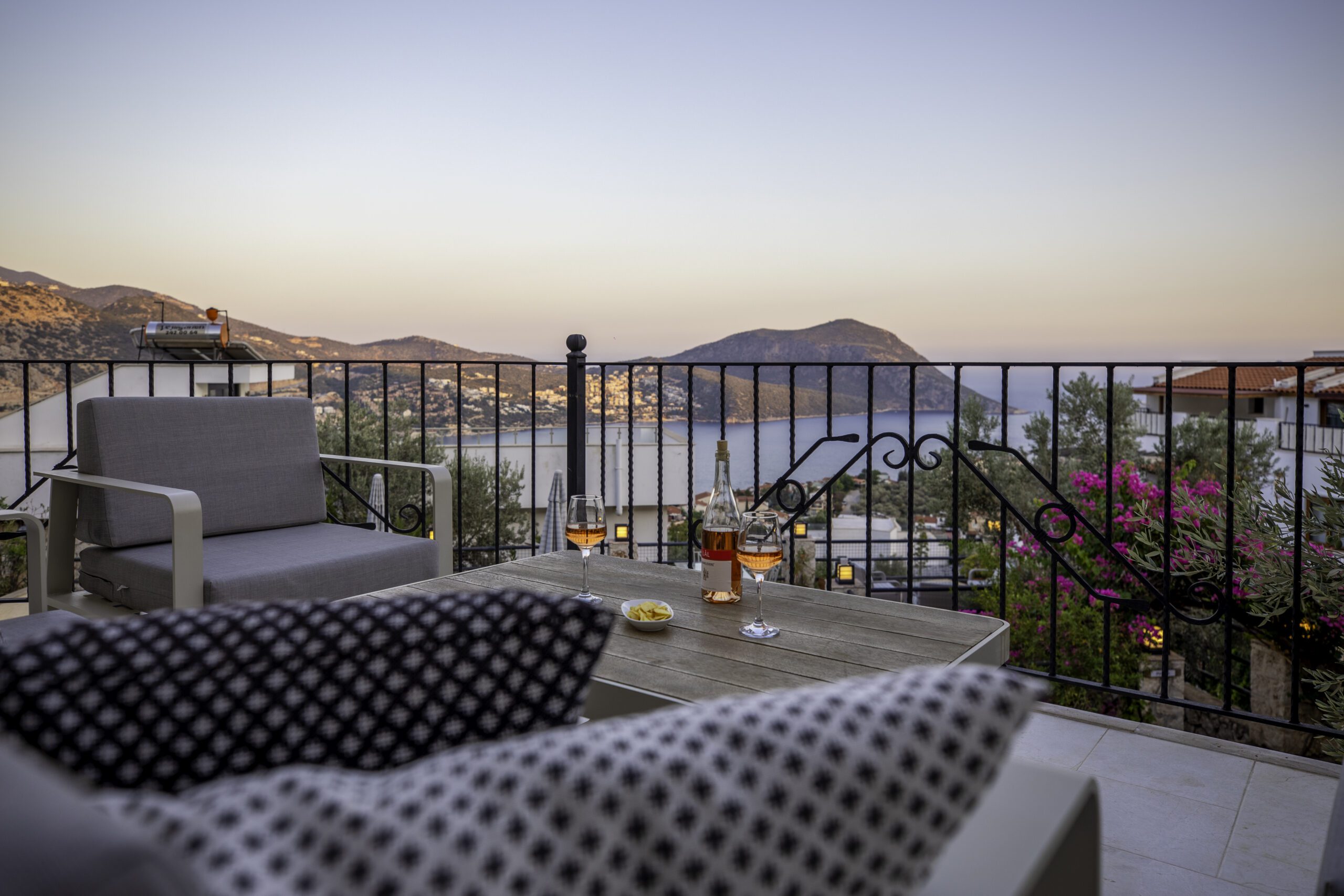 Balcony seating in Villa Bahce, villas to rent in Kalkan, Turkey