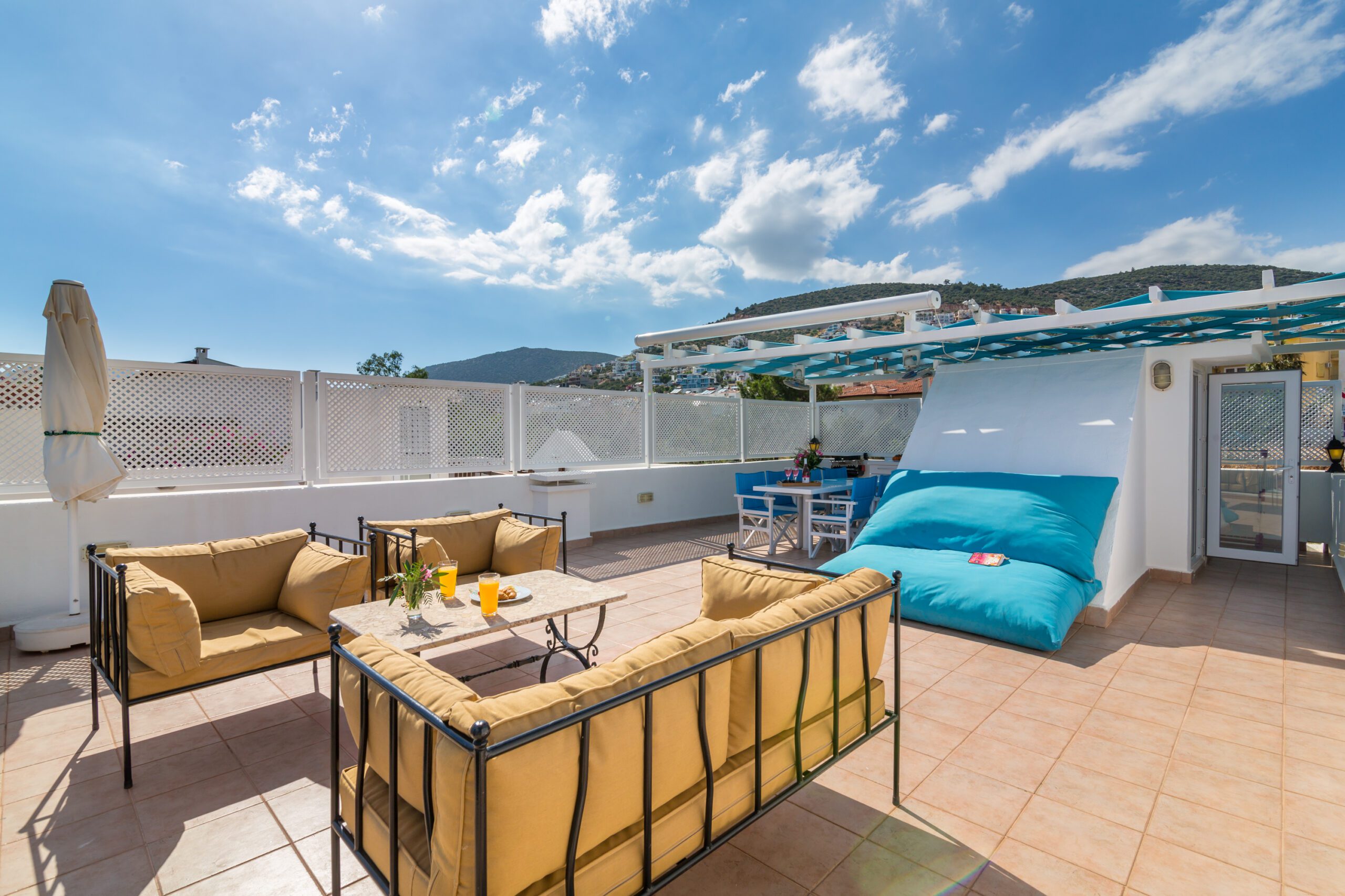 Balcony seating at Villa Amelia, villas to rent in Kalkan, Turkey