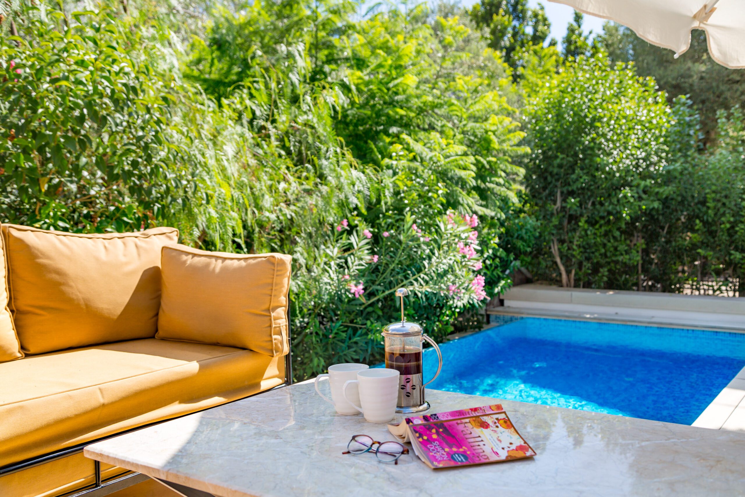Outdoor pool with seating at Villa Amelia, villas to rent in Kalkan, Turkey