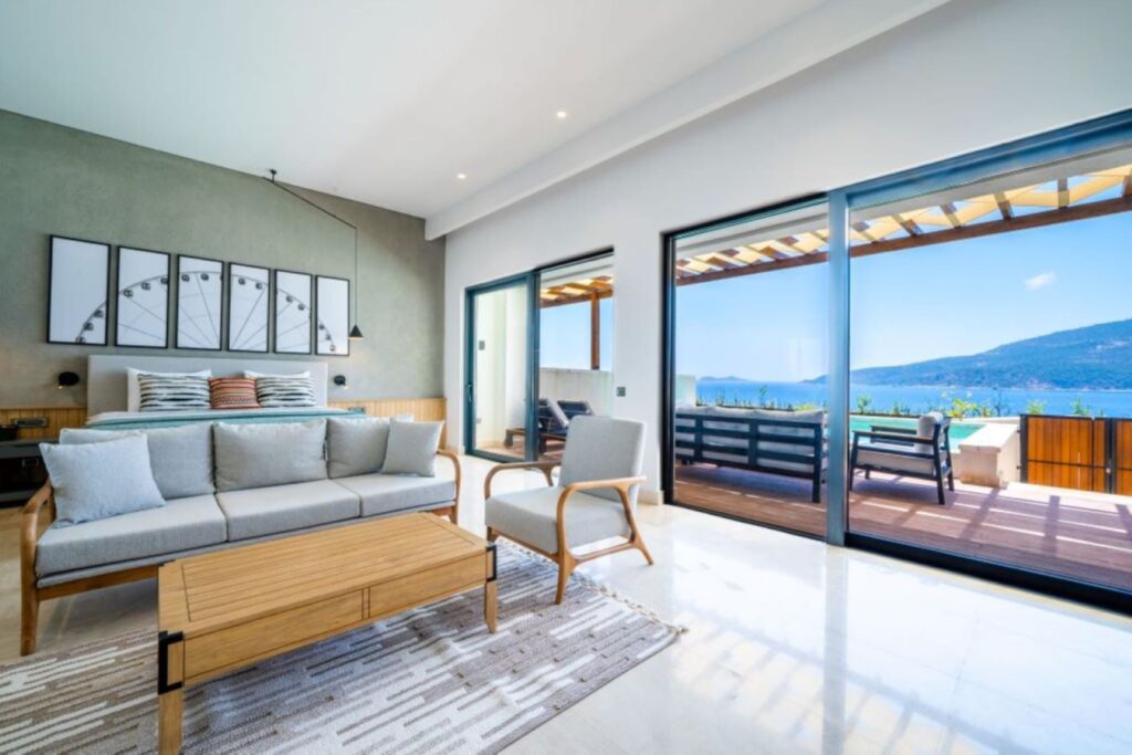 Large double bedroom with outdoor pool in Lures Hotel Junior Suite, holidays in Kalkan, Turkey