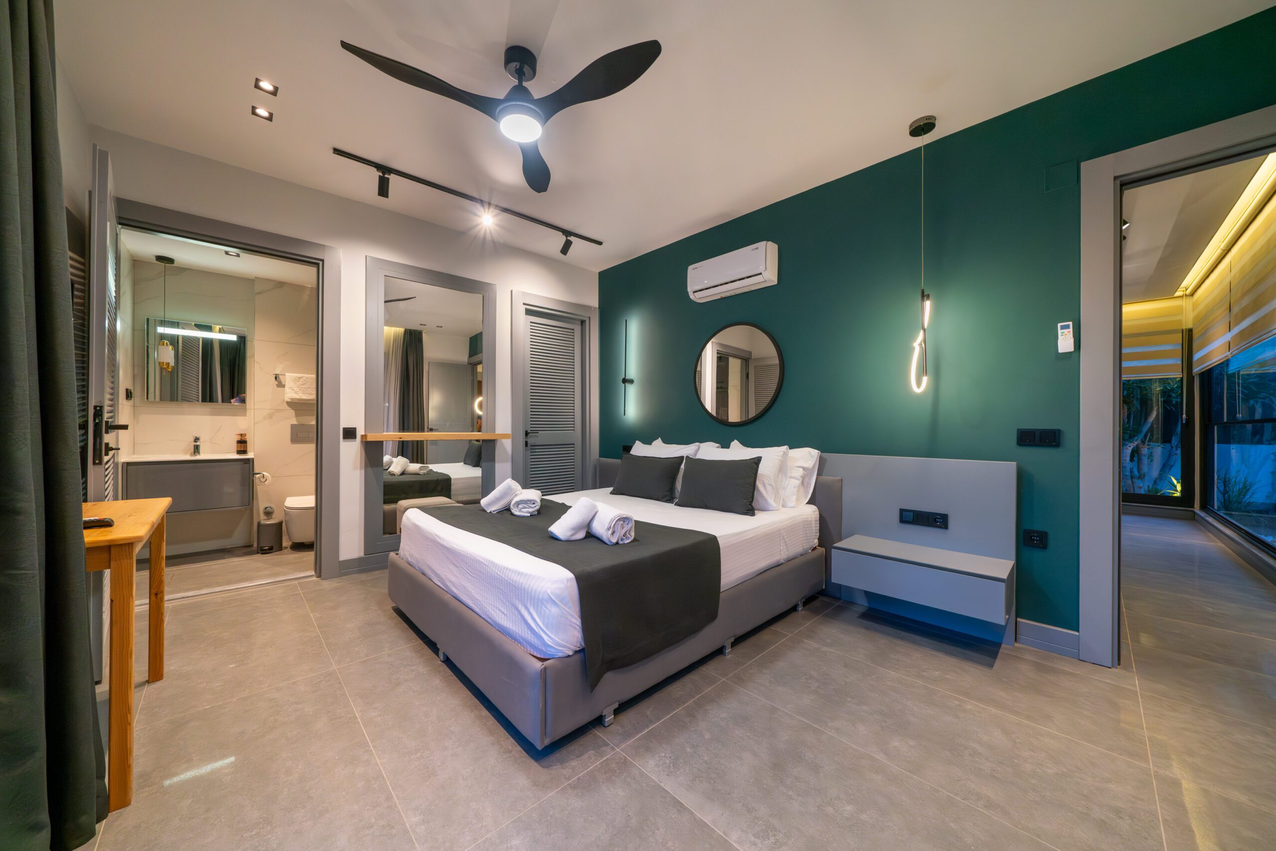 Double bedroom and bathroom in Villa Nova, villa holidays in Kalkan, Turkey