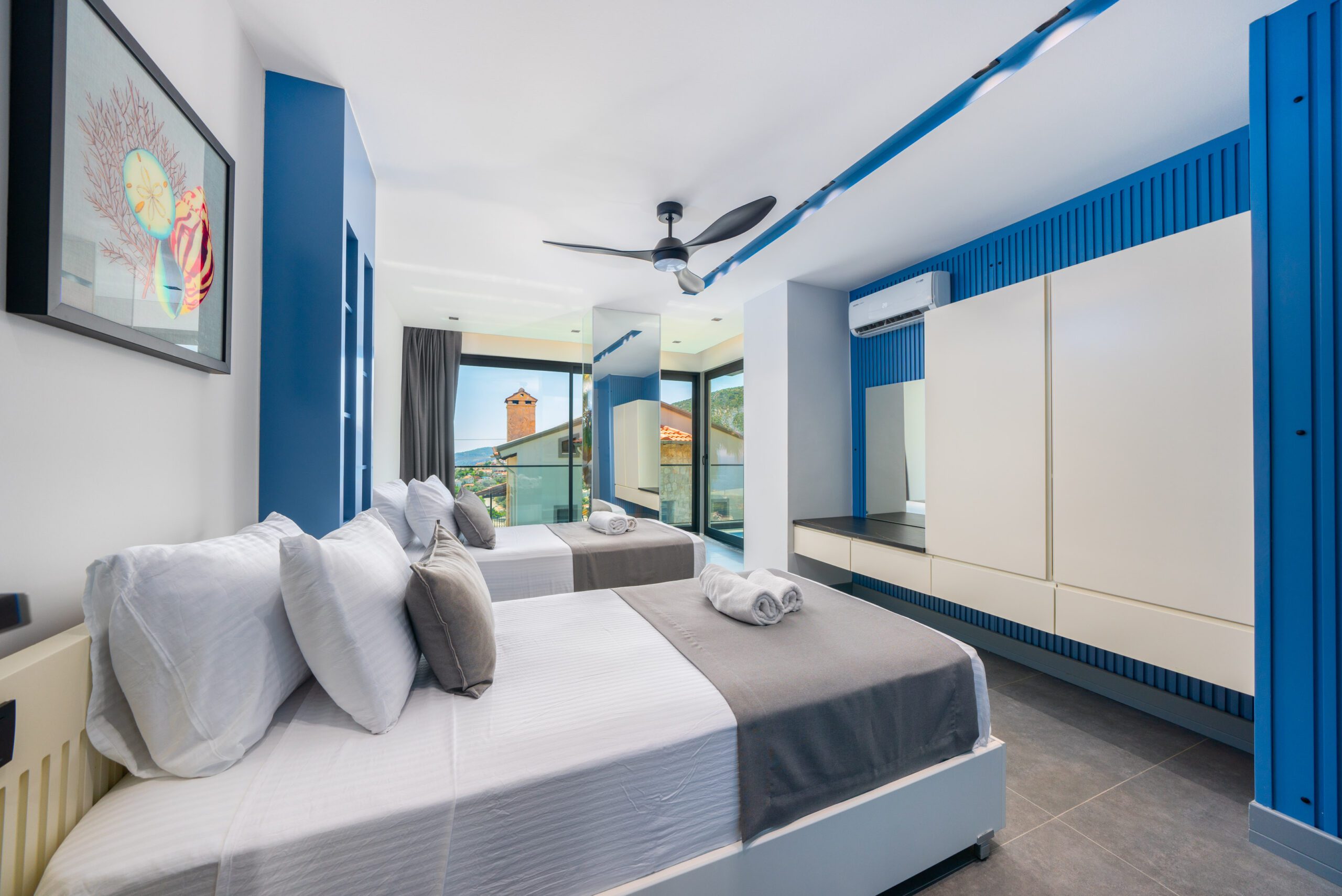 Spacious twin bedroom with balcony at Villa Nova, villa holidays in Kalkan, Turkey