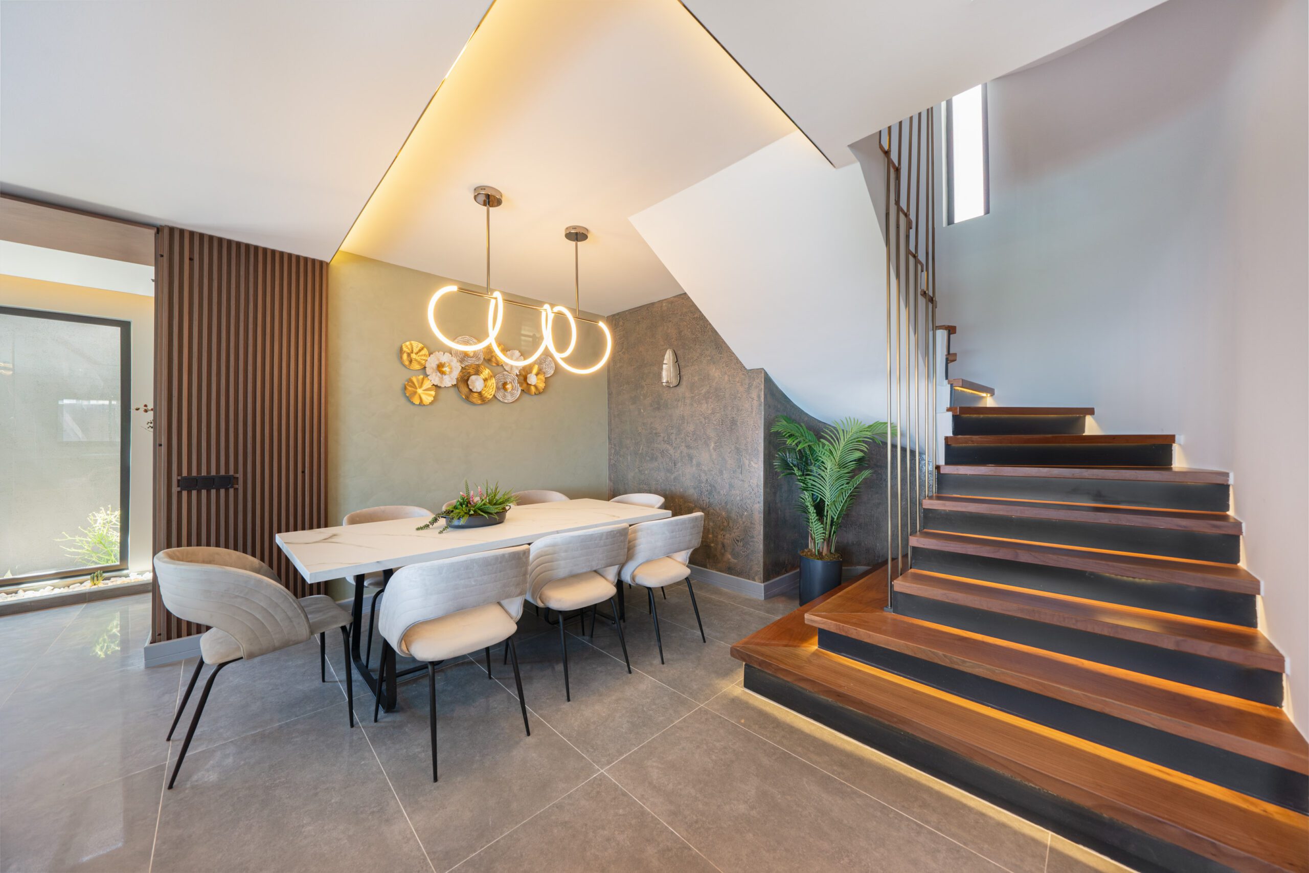 Stairway and dining area at Villa Nova, villa holidays in Kalkan, Turkey