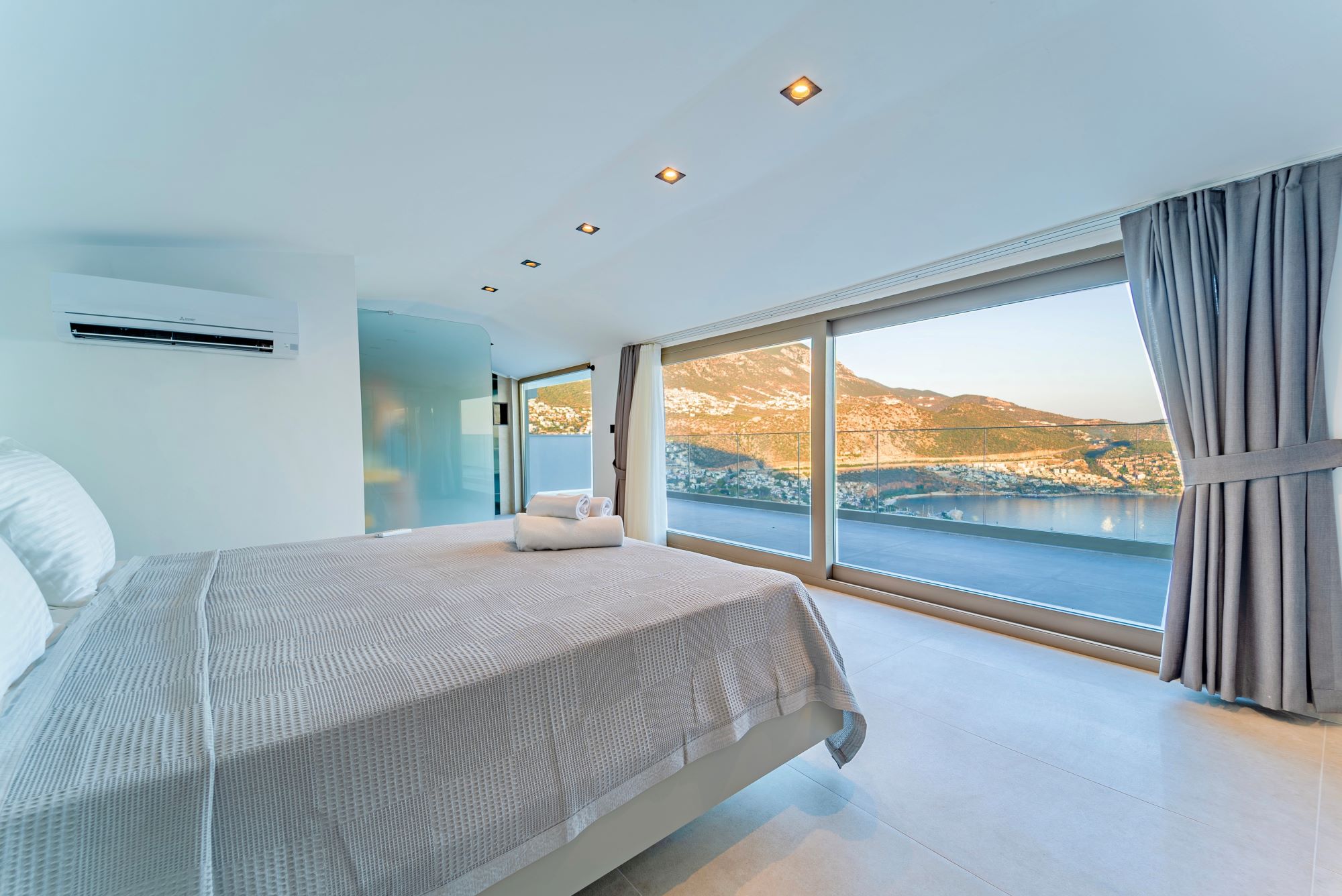 Spacious double bedroom and balcony in Villa Nobles Rox, villa holidays in Kalkan, Turkey