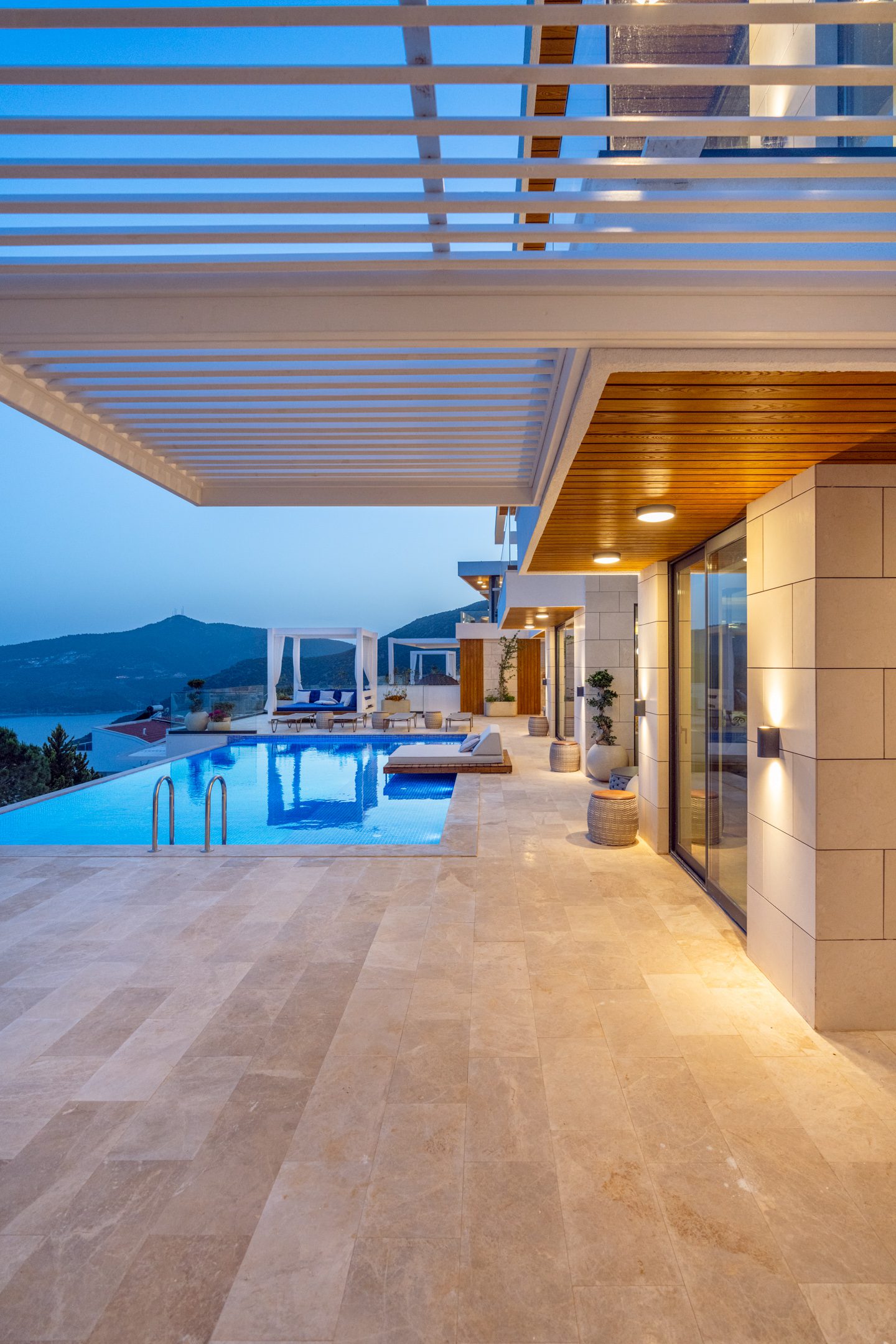 Infinity pool with floating sun bed in Villa Anatolia 3, villas to rent in Kalkan, Turkey